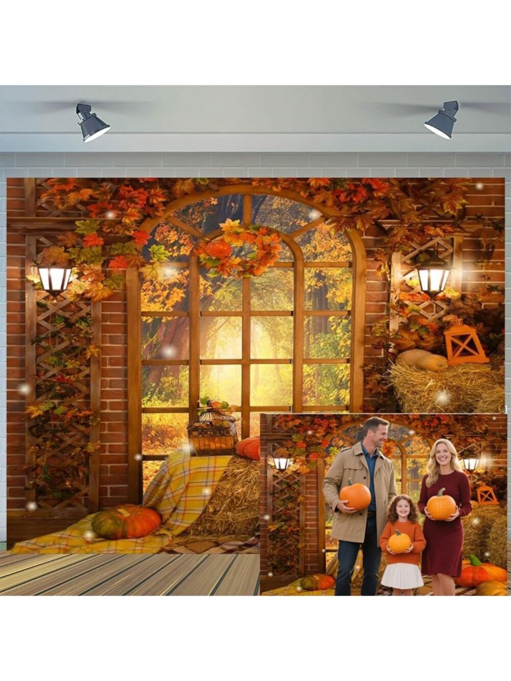20x10ft Autumn Pumpkin Harvest Backdrop - Fall Photography Decor, Maple Leaves